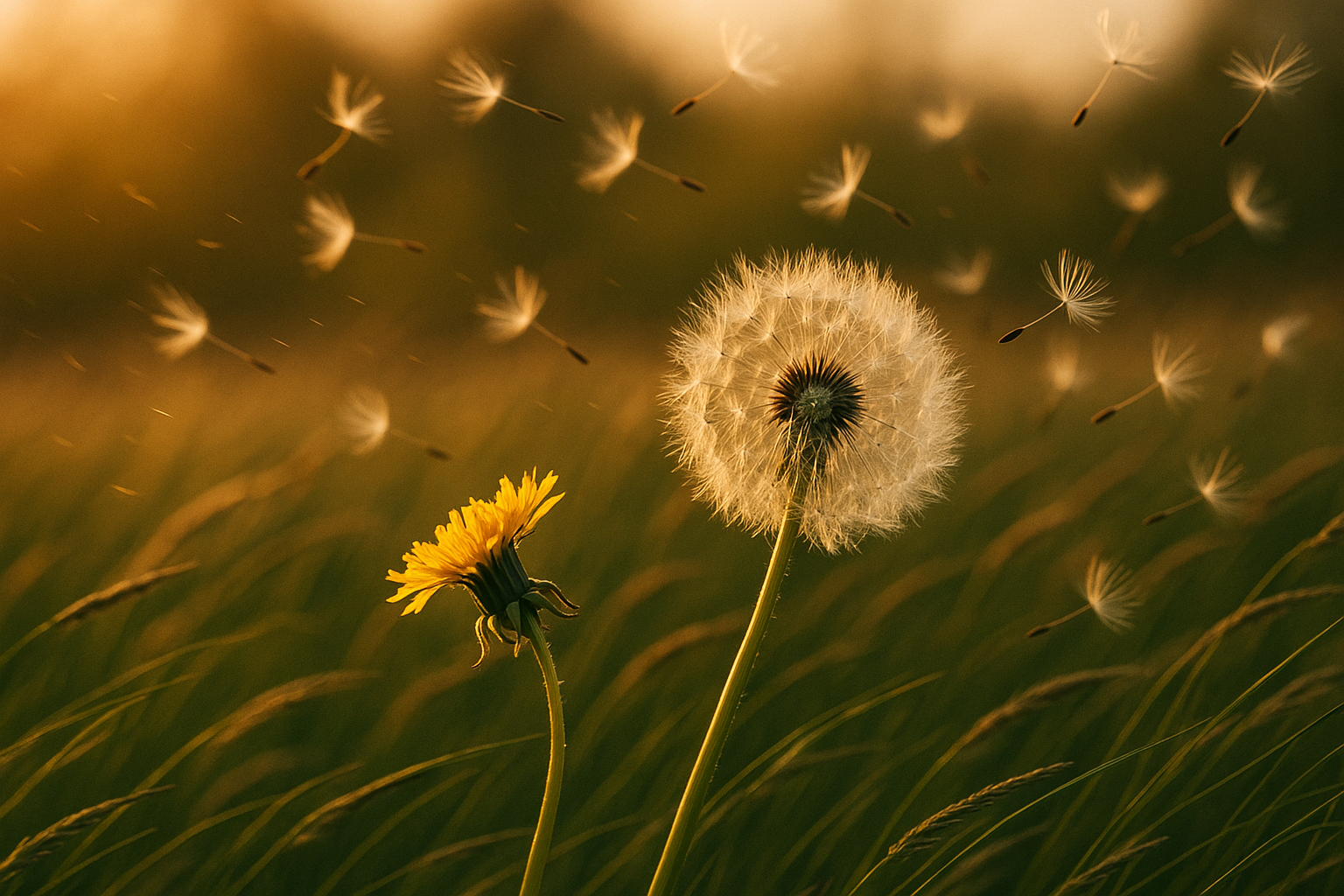 Dandelion in wind
